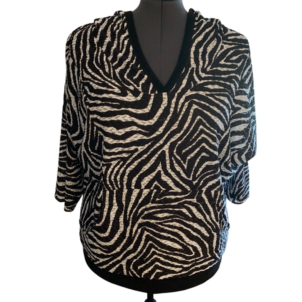 Chico’s Hoodie Brown & White Animal Print with Pockets Size 16 - Picture 7 of 16